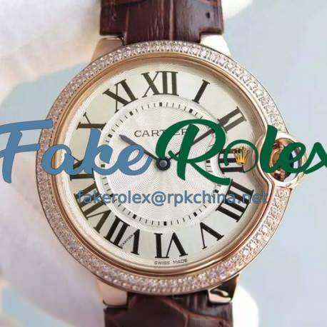 Replica Cartier Ballon Bleu Rose Gold & Diamonds White Dial Swiss 2836-2