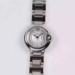 Replica Cartier Ballon Bleu 28MM Ladies Stainless Steel Silver Dial Swiss Ronda Quartz