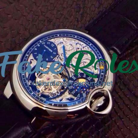 Replica Cartier Ballon Bleu Tourbillon Moonphase Stainless Steel Blue & Silver Skeleton Swiss Tourbillon