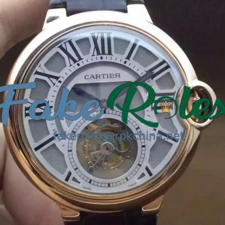 Replica Cartier Ballon Bleu Tourbillon V6F Rose Gold Silver Dial Swiss Tourbillon