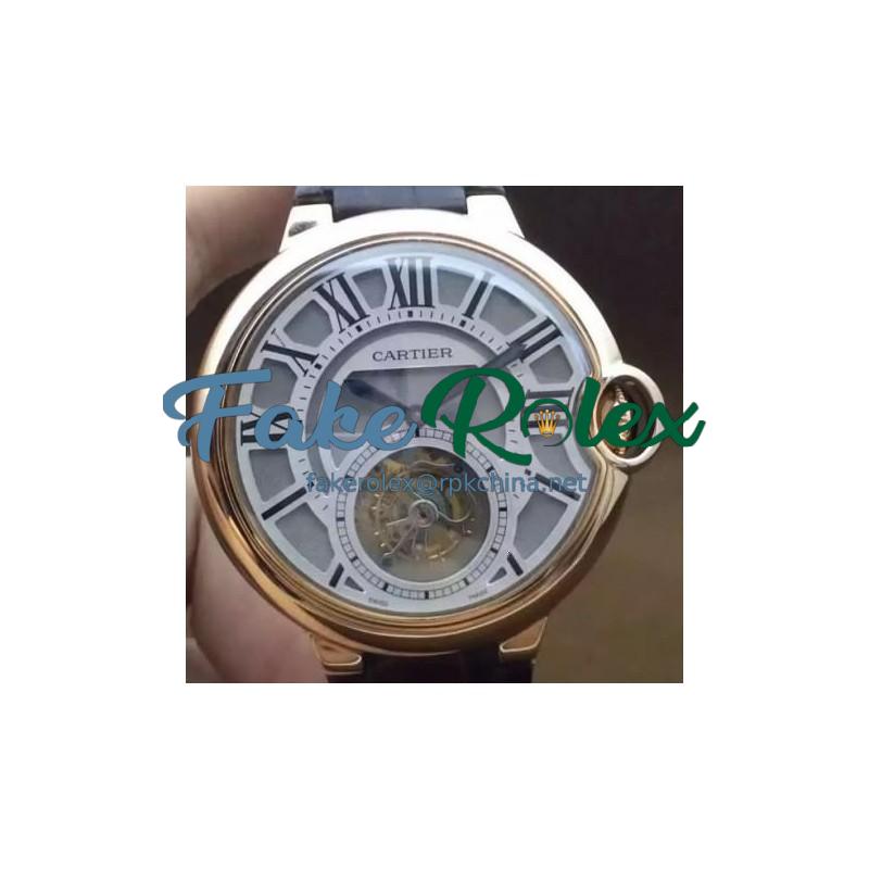 Replica Cartier Ballon Bleu Tourbillon V6F Rose Gold Silver Dial Swiss Tourbillon