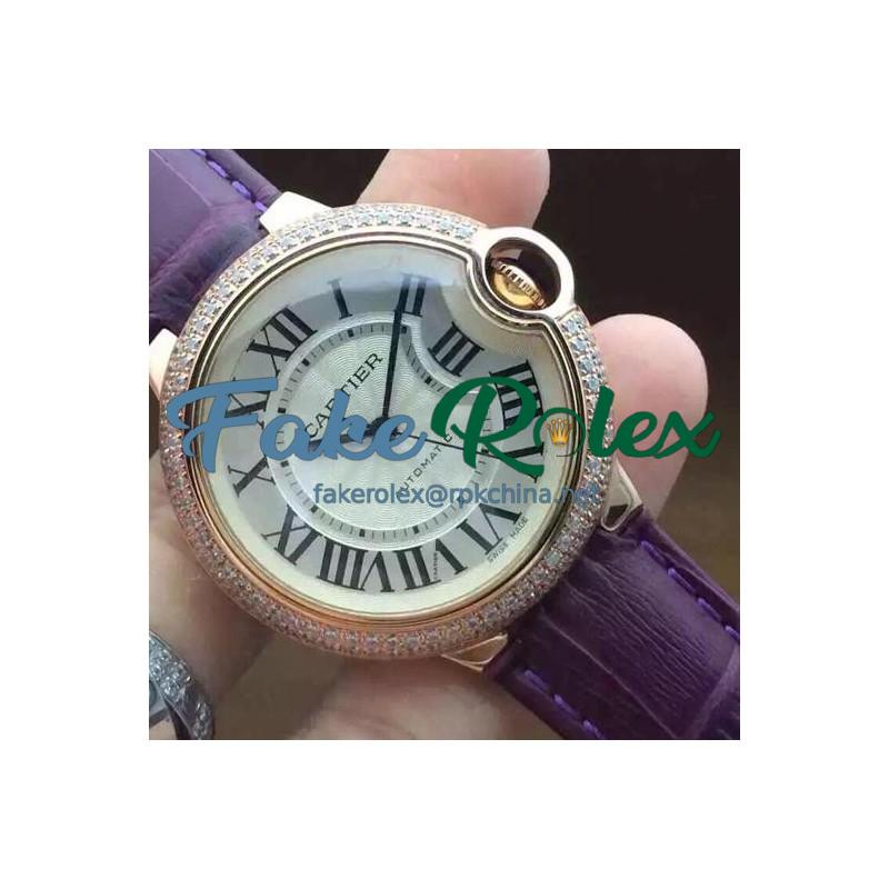 Replica Cartier Ballon Bleu 36MM Rose Gold Silver Swiss 2824-2