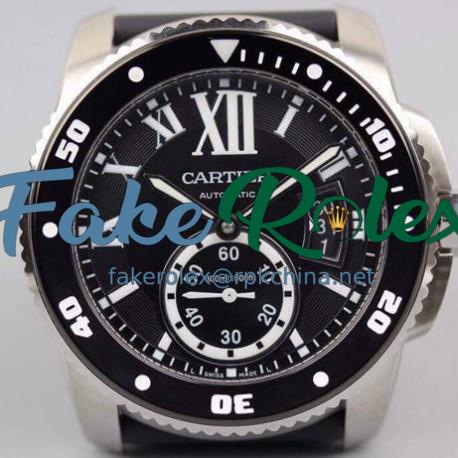 Replica Calibre De Cartier Diver 42MM V6F Stainless Steel Black Dial M9015