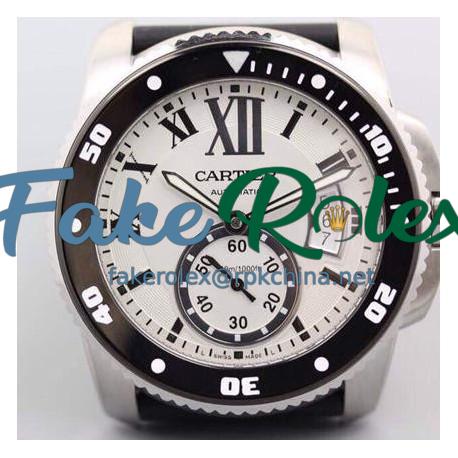 Replica Calibre De Cartier Diver 42MM V6F Stainless Steel White Dial M9015