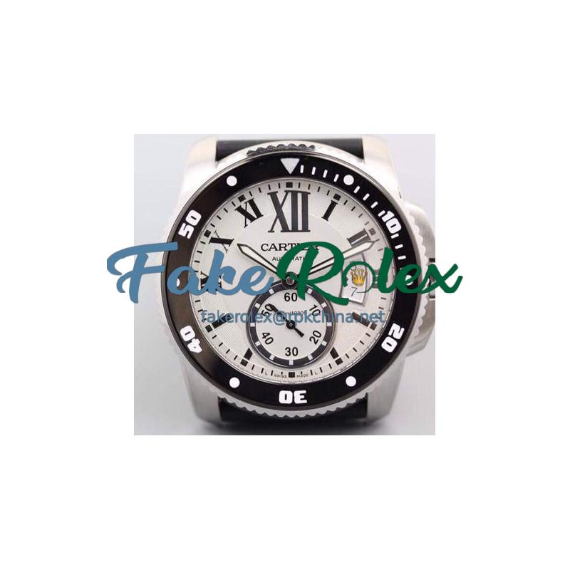 Replica Calibre De Cartier Diver 42MM V6F Stainless Steel White Dial M9015