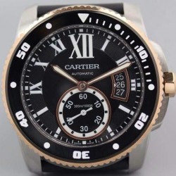 Replica Calibre De Cartier Diver V6F Stainless Steel & Rose Gold Black Dial M9015