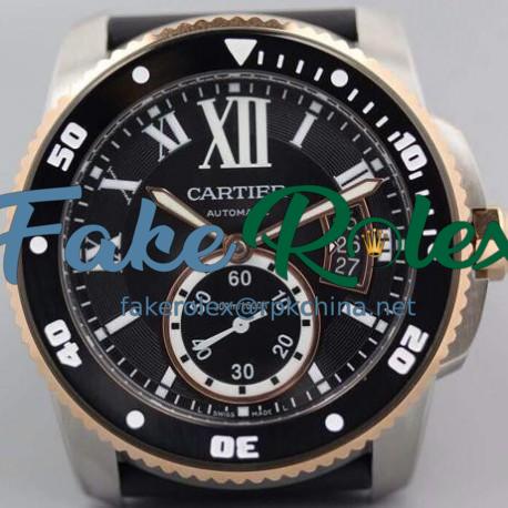 Replica Calibre De Cartier Diver V6F Stainless Steel & Rose Gold Black Dial M9015