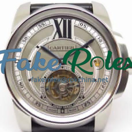 Replica Calibre De Cartier Tourbillon Stainless Steel Grey Dial Swiss Tourbillon