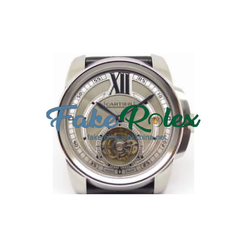 Replica Calibre De Cartier Tourbillon Stainless Steel Grey Dial Swiss Tourbillon