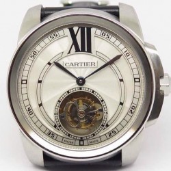 Replica Calibre De Cartier Tourbillon Stainless Steel White Dial Swiss Tourbillon