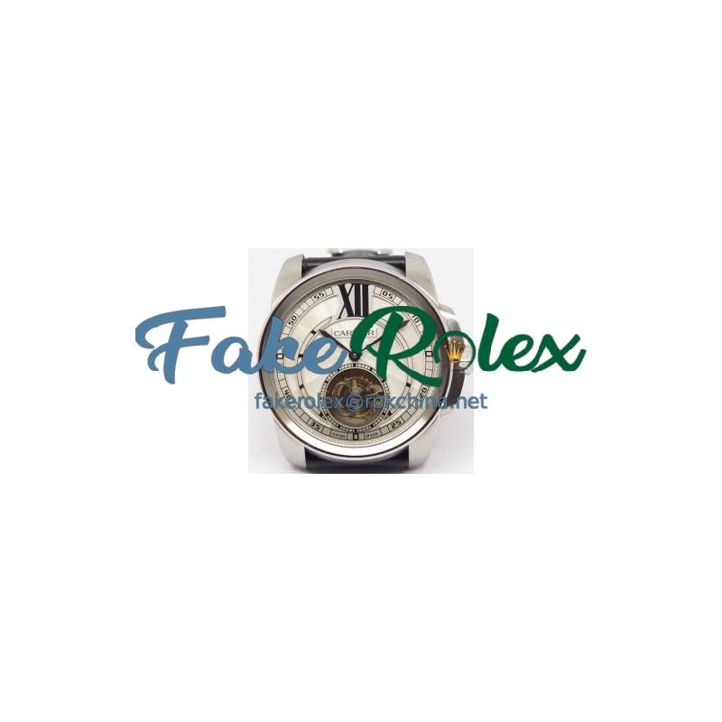 Replica Calibre De Cartier Tourbillon Stainless Steel White Dial Swiss Tourbillon