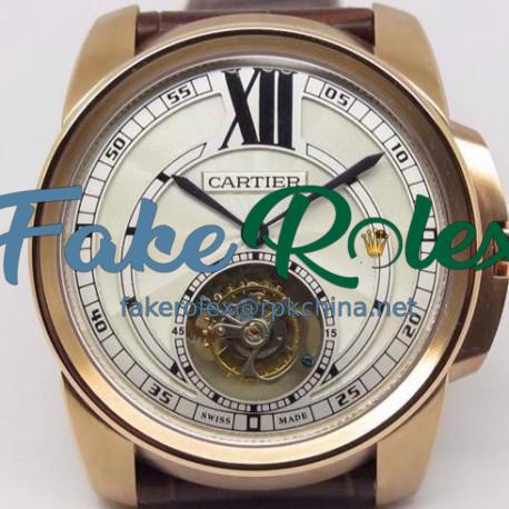 Replica Calibre De Cartier Tourbillon Rose Gold White Dial Swiss Tourbillon