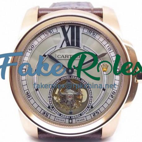 Replica Calibre De Cartier Tourbillon Rose Gold Grey Dial Swiss Tourbillon