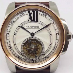 Replica Calibre De Cartier Tourbillon Stainless Steel & Rose Gold White Dial Swiss Tourbillon