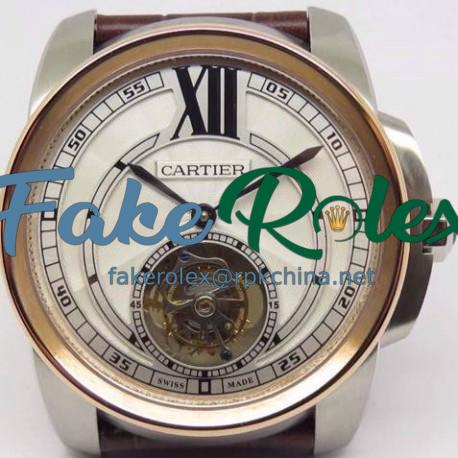 Replica Calibre De Cartier Tourbillon Stainless Steel & Rose Gold White Dial Swiss Tourbillon