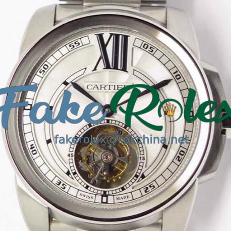 Replica Calibre De Cartier Tourbillon Stainless Steel White Dial Swiss Tourbillon