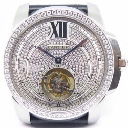 Replica Calibre de Cartier Tourbillon Stainless Steel & Diamonds Diamond Dial Swiss Tourbillon