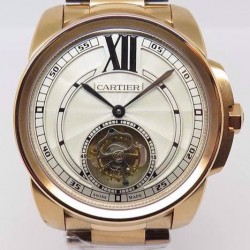 Replica Calibre De Cartier Tourbillon Rose Gold White Dial Swiss Tourbillon