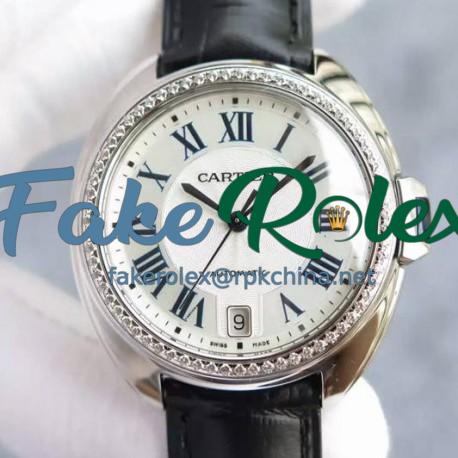 Replica Cle De Cartier 40MM Stainless Steel & Diamonds White Dial M9015