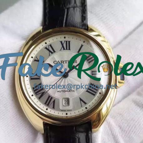 Replica Cle De Cartier 40MM Yellow Gold Silver Dial M9015