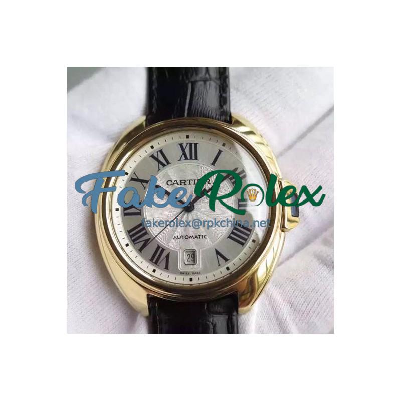 Replica Cle De Cartier 40MM Yellow Gold Silver Dial M9015