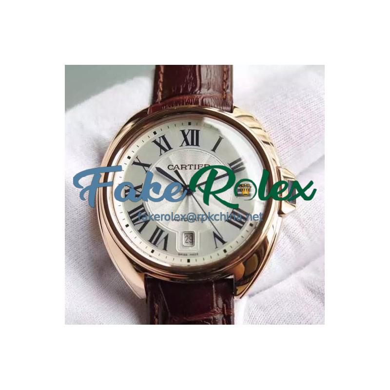 Replica Cle De Cartier 40 MM Rose Gold Silver Dial M9015