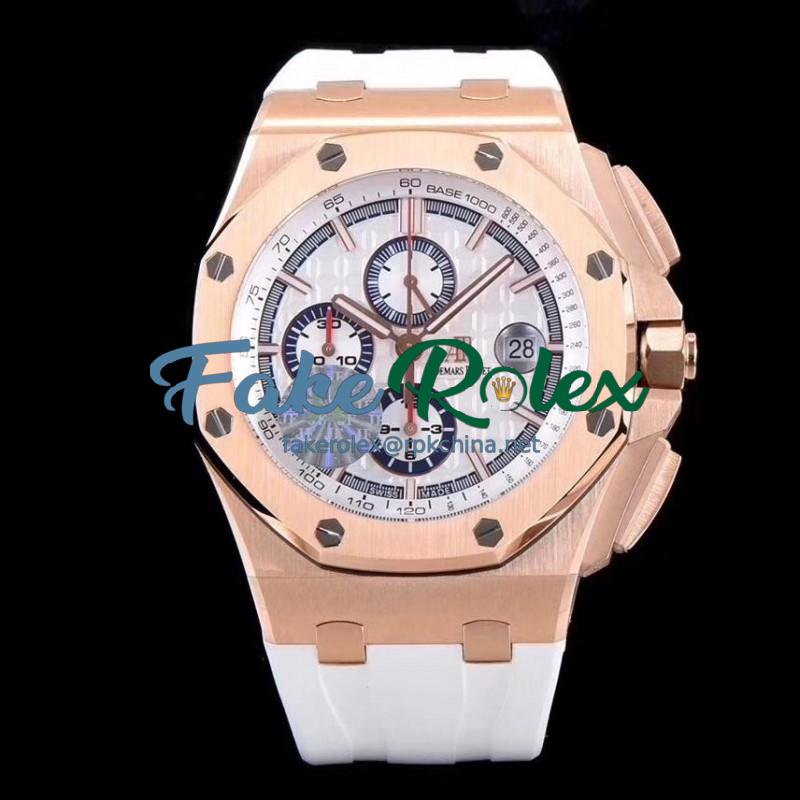 Replica Audemars Piguet Royal Oak Offshore 50 Byblos Saint-Tropez 26408OR.OO.A010CA.01.99 JF V2 Rose Gold White Dial Swiss 3126