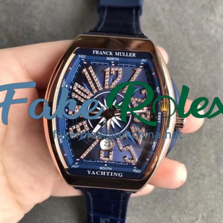 Replica Franck Muller Vanguard Yachting V45 CC DT AC BL OX Rose Gold Blue Dial Swiss 2824-2