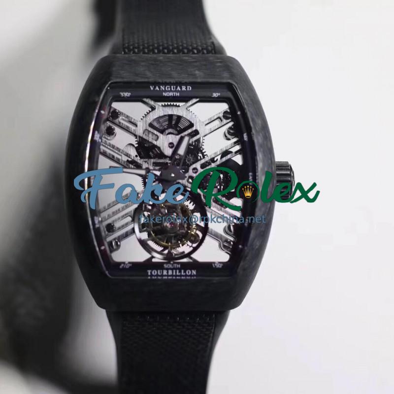 Replica Franck Muller Vanguard Skeleton V 45 S6 SQT CARBONE NR N Carbon Fiber Skeleton Dial Swiss Tourbillon