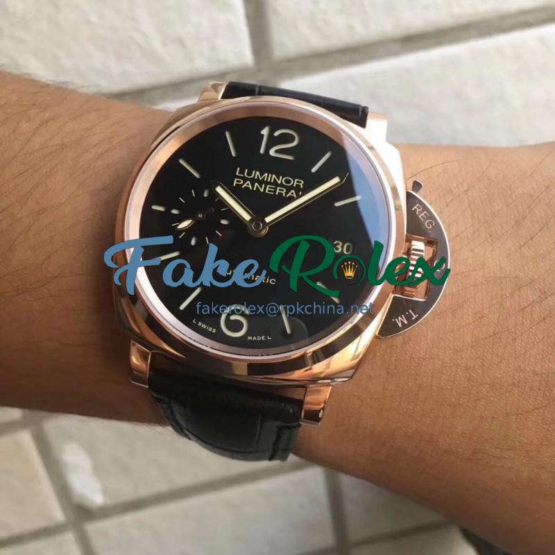 Replica Panerai Luminor Due PAM908 FU VS Rose Gold Black Dial Swiss OP XXXIV