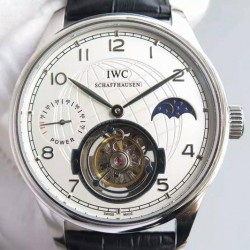 Replica IWC Portuguese Tourbillon Moonphase Power Reserve Stainless Steel White Dial Swiss IWC Tourbillon