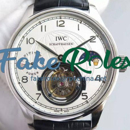 Replica IWC Portuguese Tourbillon Moonphase Power Reserve Stainless Steel White Dial Swiss IWC Tourbillon