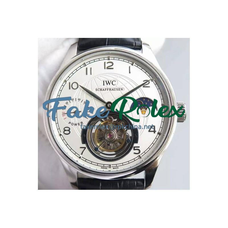 Replica IWC Portuguese Tourbillon Moonphase Power Reserve Stainless Steel White Dial Swiss IWC Tourbillon