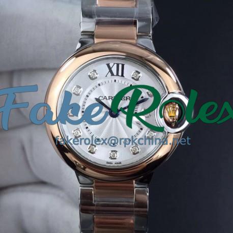 Replica Ballon Bleu De Cartier 28MM W3BB0005 V6 Stainless Steel & Rose Gold Silver Dial Swiss Ronda Quartz