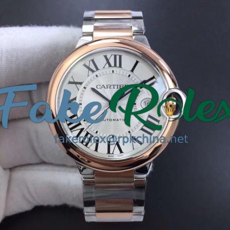 Replica Ballon Bleu De Cartier 42MM W2BB0004 V6 Stainless Steel & Rose Gold Silver Dial Swiss 2824-2