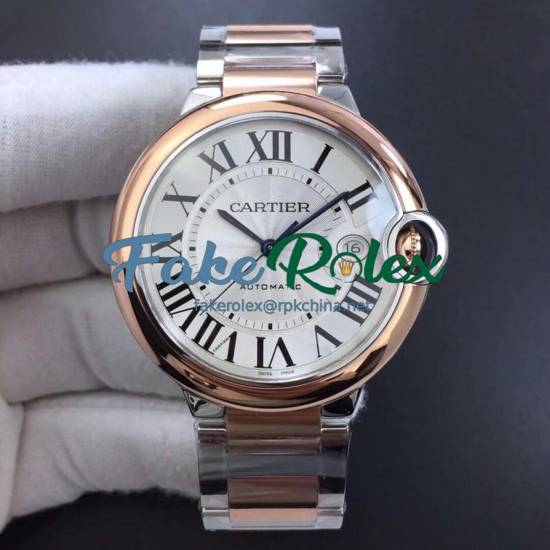 Replica Ballon Bleu De Cartier 42MM W2BB0004 V6 Stainless Steel & Rose Gold Silver Dial Swiss 2824-2