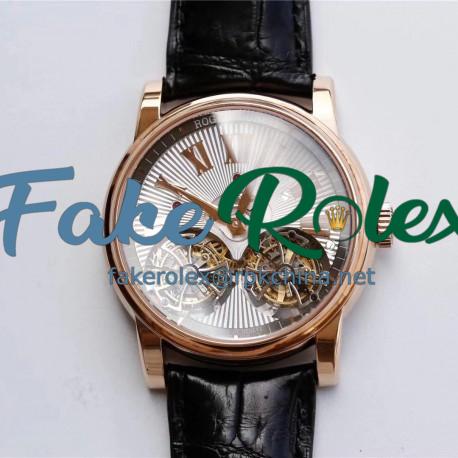 Replica Roger Dubuis Hommage Double Flying Tourbillon RDDBHO0562 JB Rose Gold Silver Dial Swiss RD100