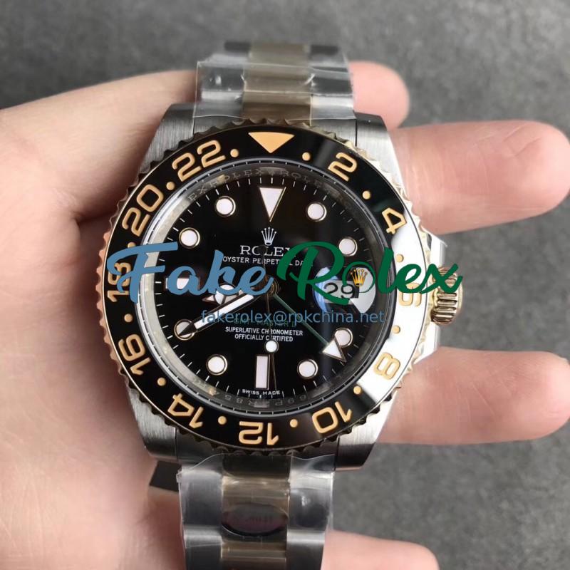 Replica Rolex GMT-Master II 116713LN N V9S 24K Yellow Gold Wrapped & 904L Stainless Steel Black Dial Swiss 2836-2