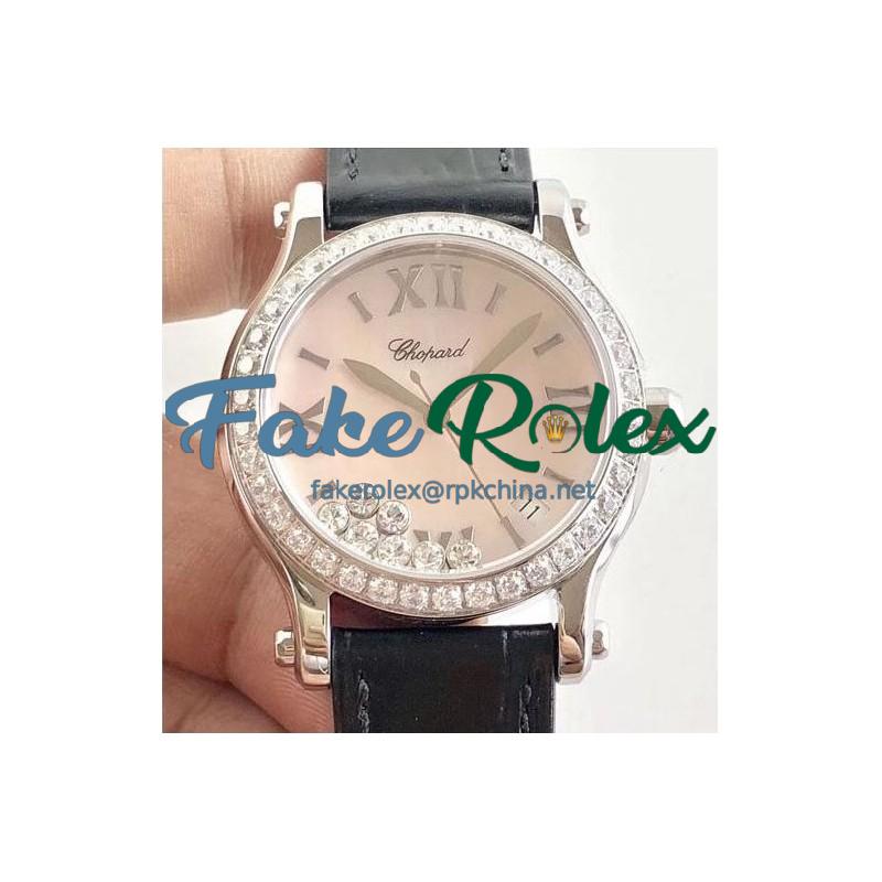 lReplica Chopard Happy Sport 36MM Automatic 278559 Noob Stainless Steel & Diamond Pink Dial Swiss 2892