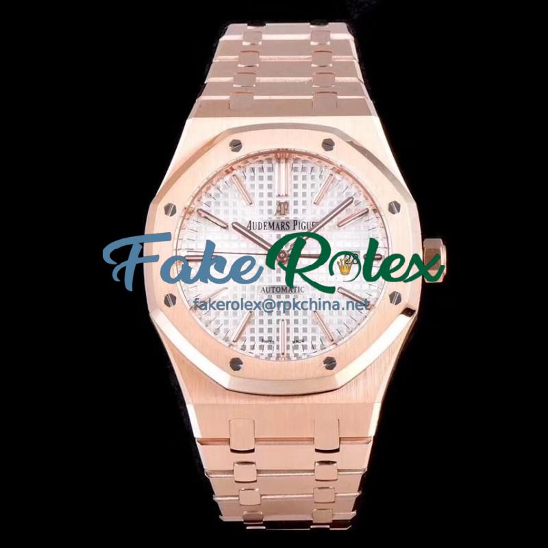 Replica Audemars Piguet Royal Oak 15450 JF V5 Rose Gold Silver Dial Swiss 3120