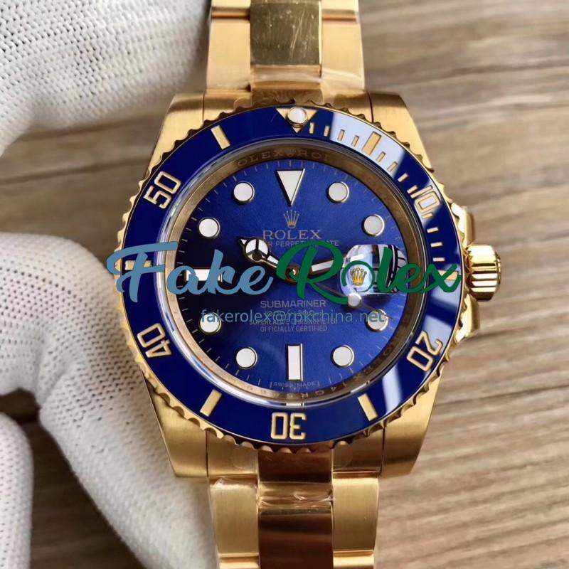 Replica Rolex Submariner Date 116618LB BP Yellow Gold Blue Dial Swiss 2836-2