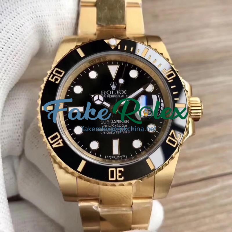 Replica Rolex Submariner Date 116618LN BP Yellow Gold Black Dial Swiss 2836-2