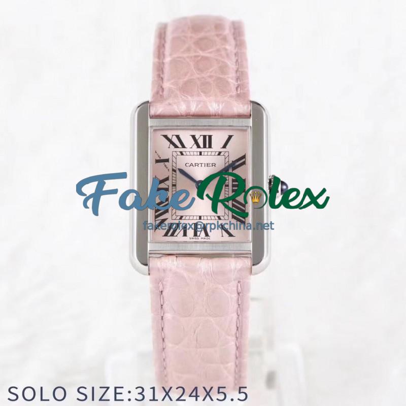 Replica Cartier Tank Solo Ladies 31MM AF Stainless Steel Rose Gold Dial Swiss Ronda Quartz