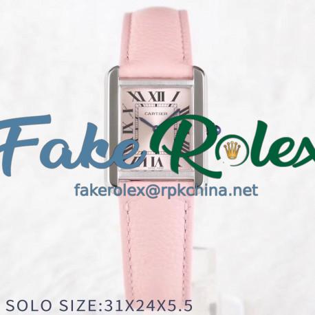 Replica Cartier Tank Solo Ladies 31MM AF Stainless Steel Rose Gold Dial Swiss Ronda Quartz