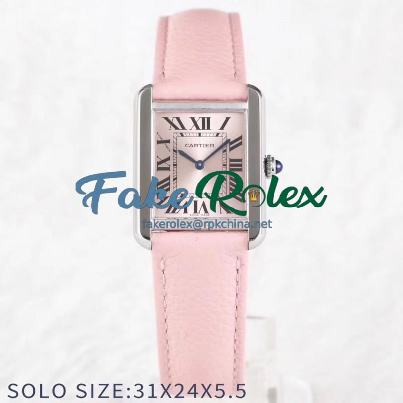 Replica Cartier Tank Solo Ladies 31MM AF Stainless Steel Rose Gold Dial Swiss Ronda Quartz