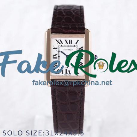 Replica Cartier Tank Solo Ladies 31MM W5200024 AF Rose Gold White Dial Swiss Ronda Quartz