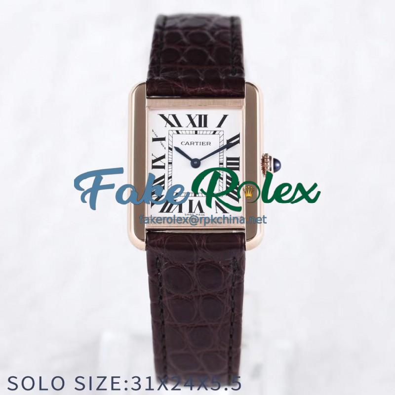 Replica Cartier Tank Solo Ladies 31MM W5200024 AF Rose Gold White Dial Swiss Ronda Quartz