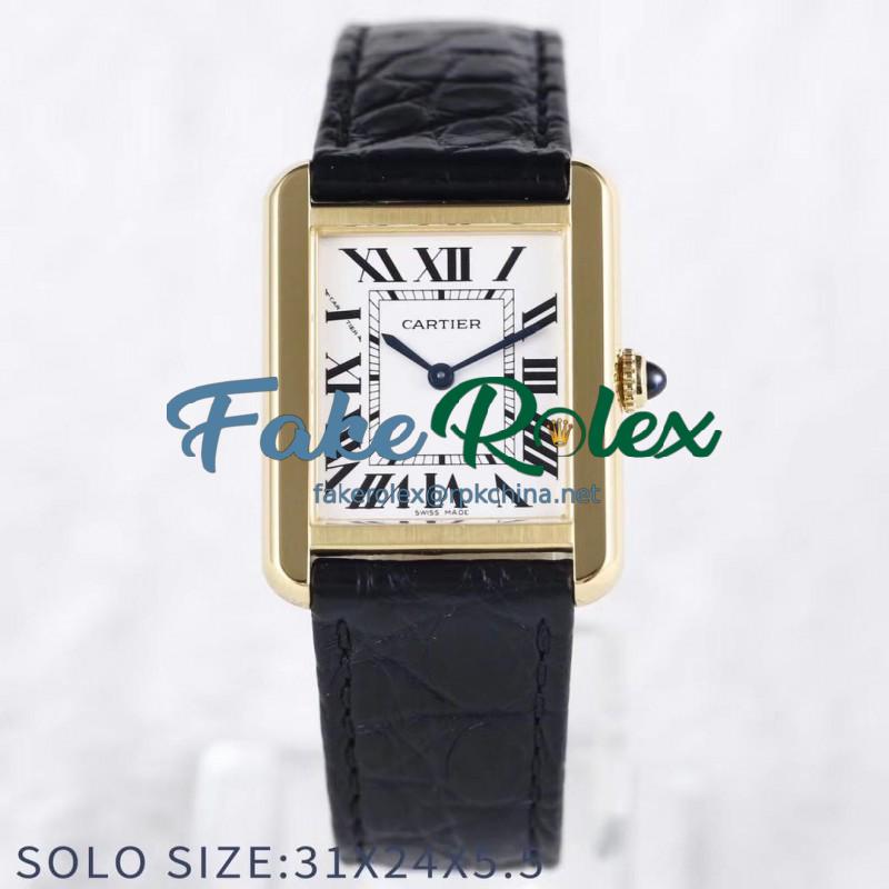 Replica Cartier Tank Solo Ladies 31MM W5200002 AF Yellow Gold White Dial Swiss Ronda Quartz