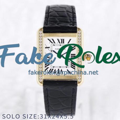 Replica Cartier Tank Solo Ladies 31MM AF Yellow Gold & Diamonds White Dial Swiss Ronda Quartz