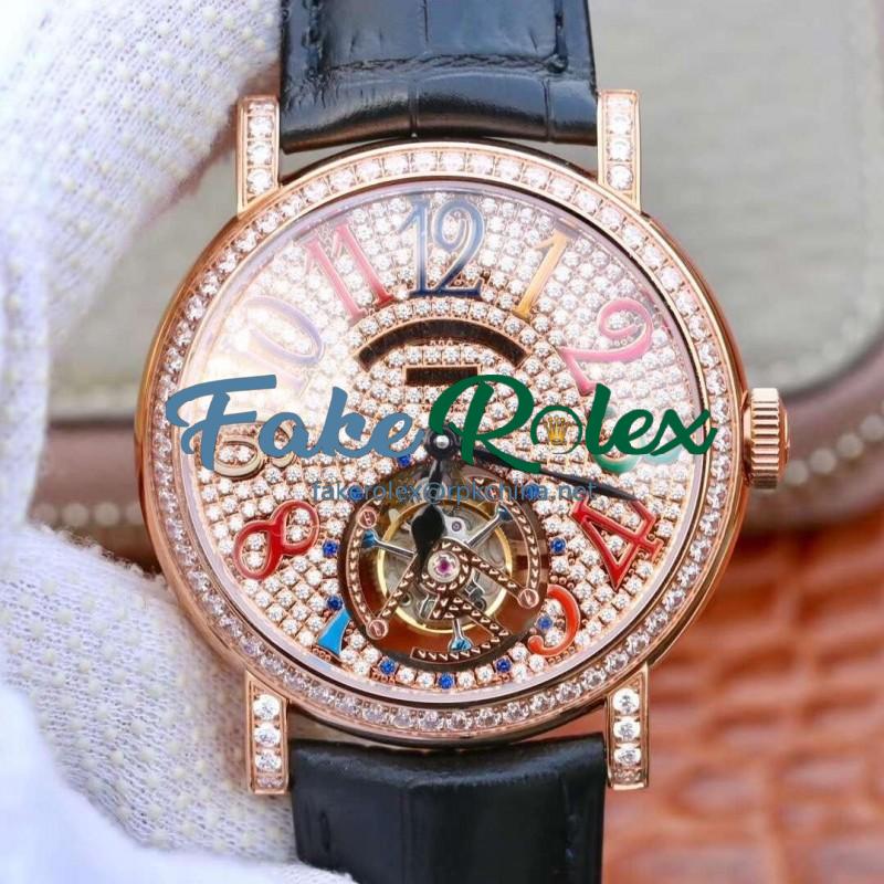 Replica Franck Muller Round Color Dreams Tourbillon TWL Rose Gold & Diamonds Diamond Dial Swiss Tourbillon